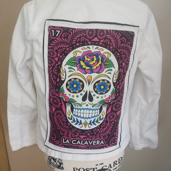 White denim sugar skull jacket